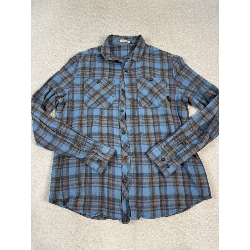 Gramicci Coastal Mens Flannel Button Up Long Sleeve Plaid Blue Shirt Medium